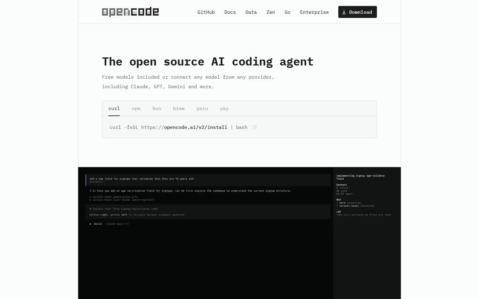Screenshot of OpenCode