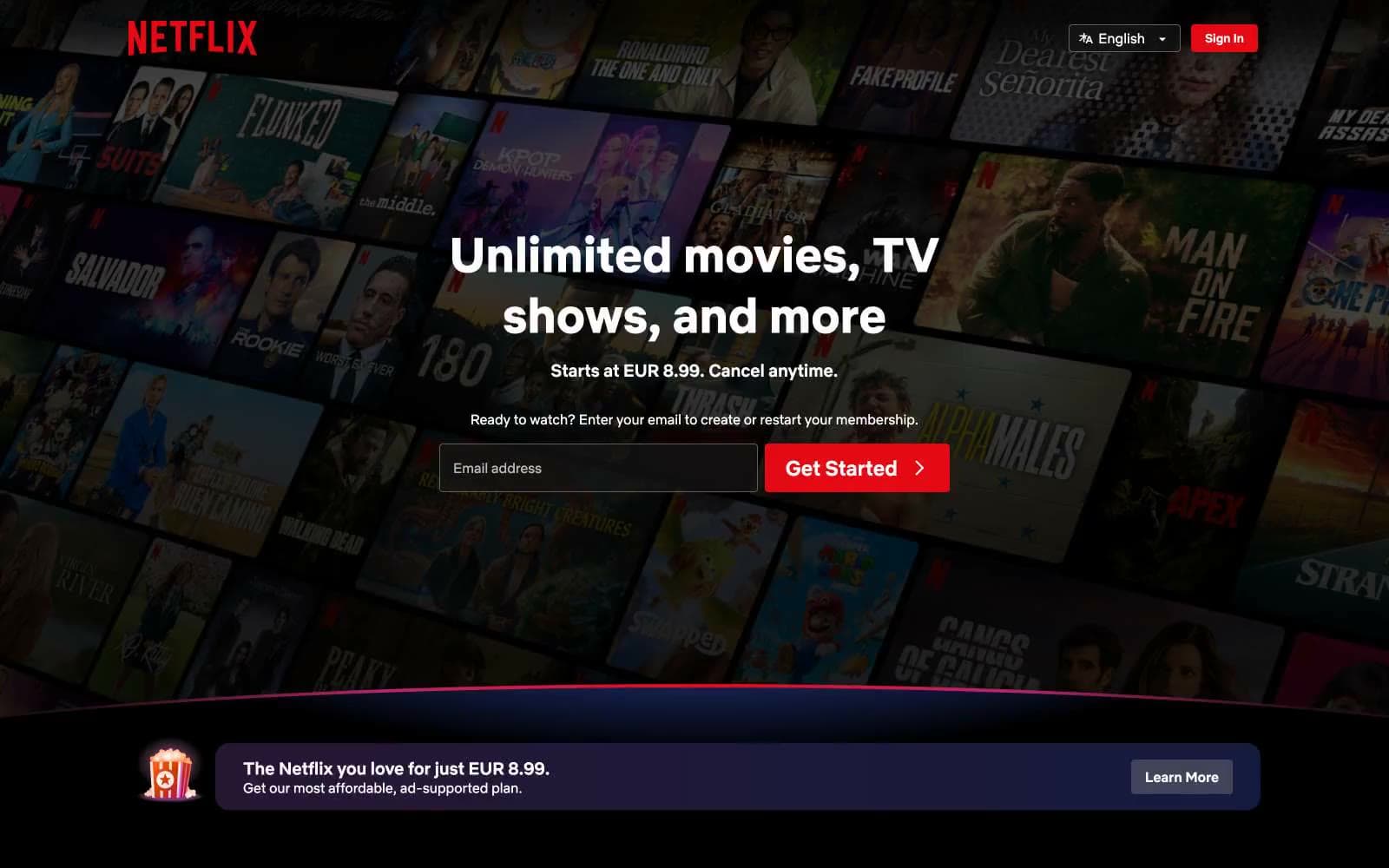 Screenshot of Netflix Spain
