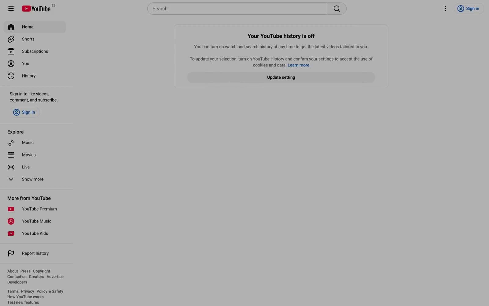Screenshot of YouTube