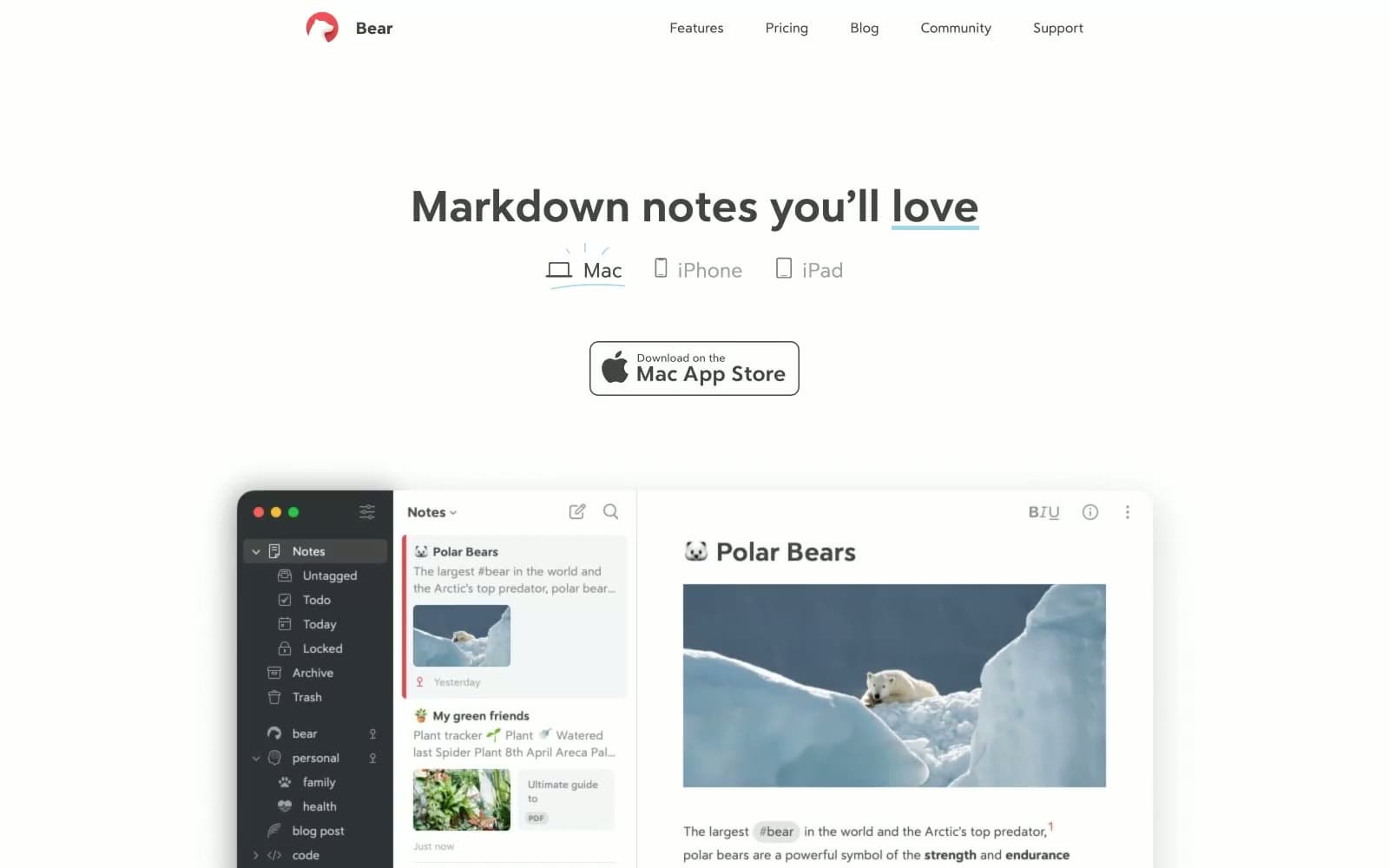 Screenshot of Bear Markdown Notes
