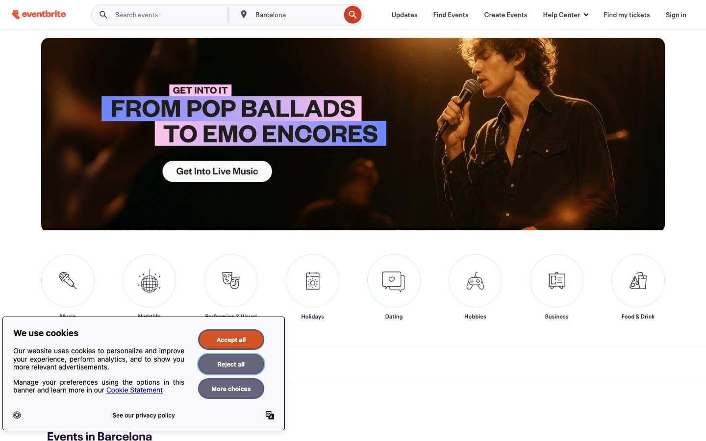 Screenshot of Eventbrite