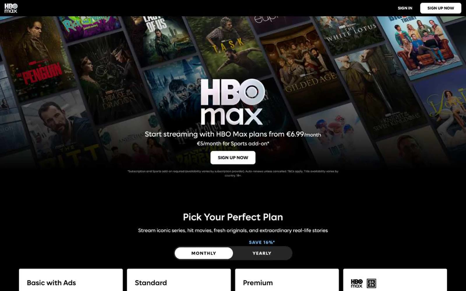 Screenshot of HBO Max