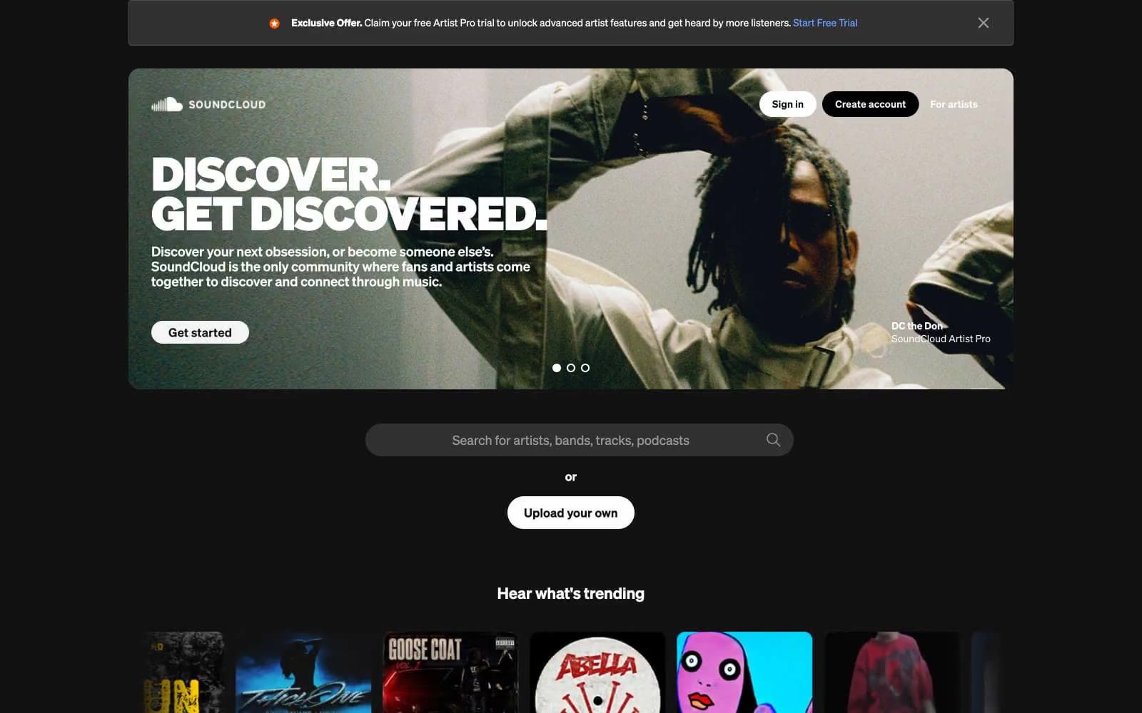 Screenshot of SoundCloud