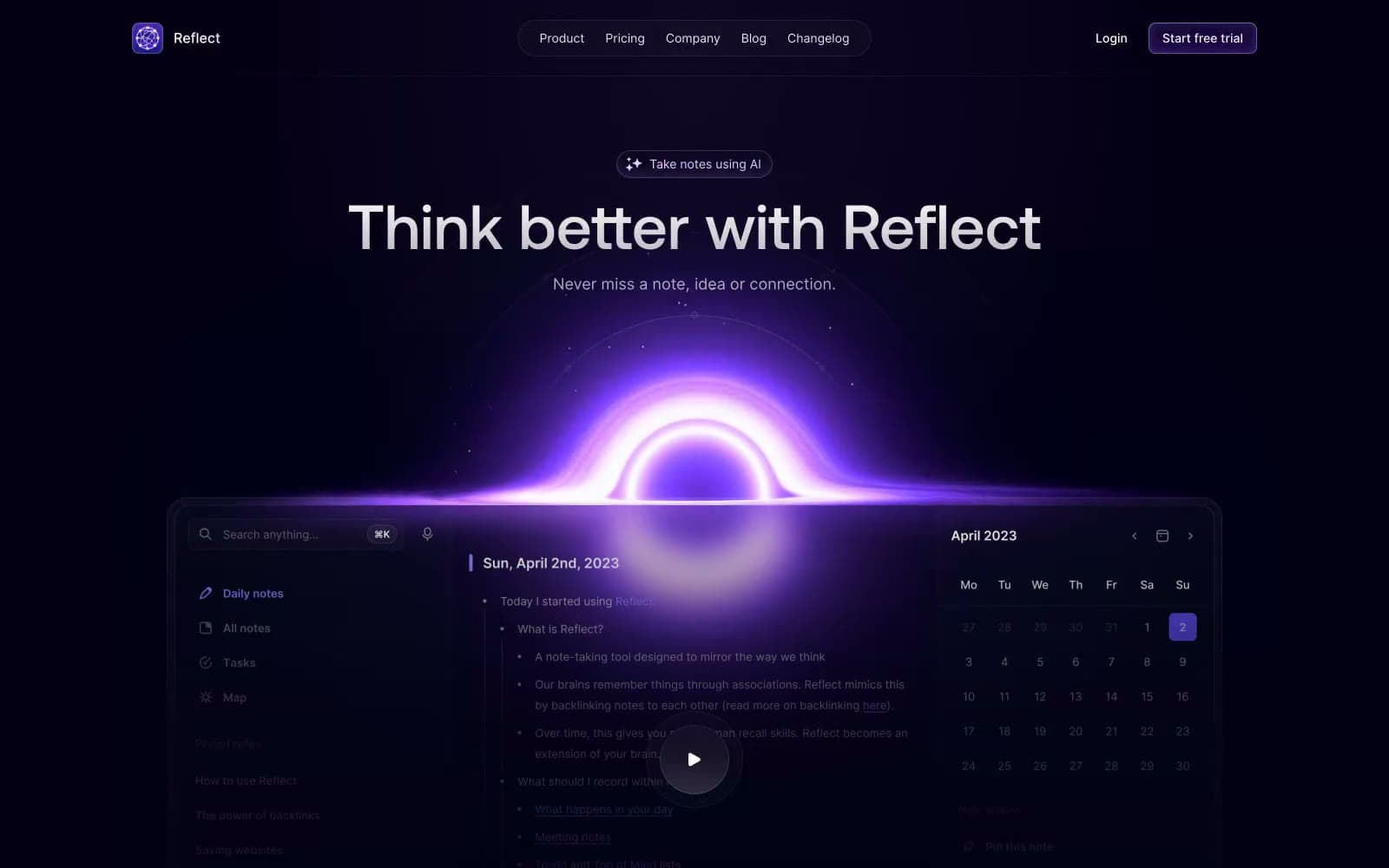 Screenshot of Reflect Notes