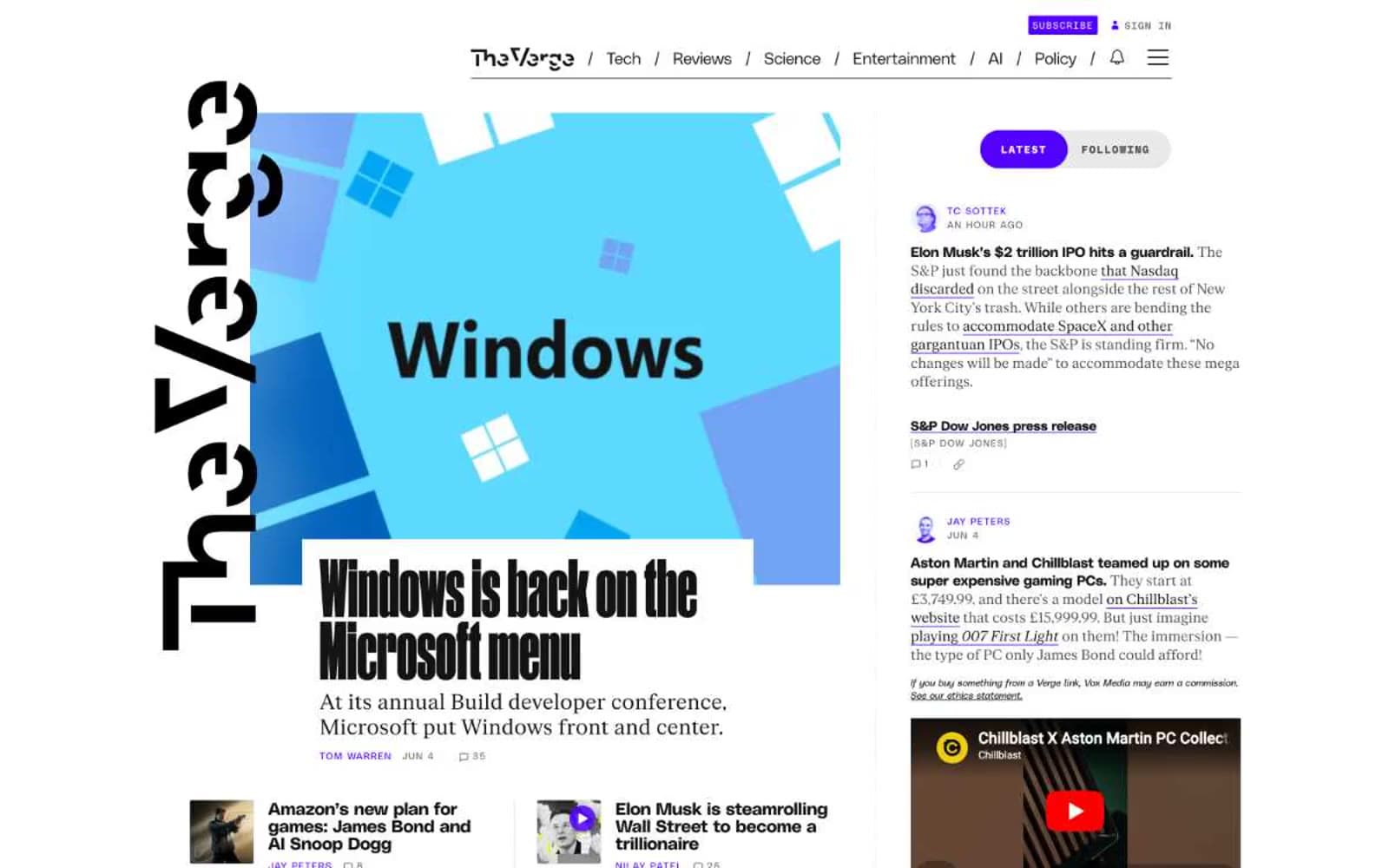Screenshot of The Verge