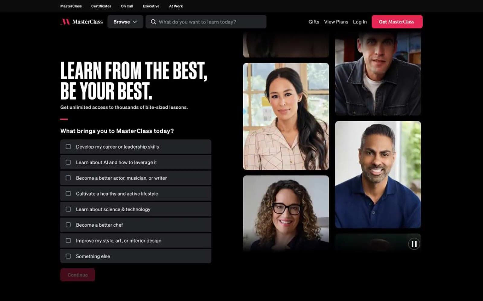Screenshot of MasterClass