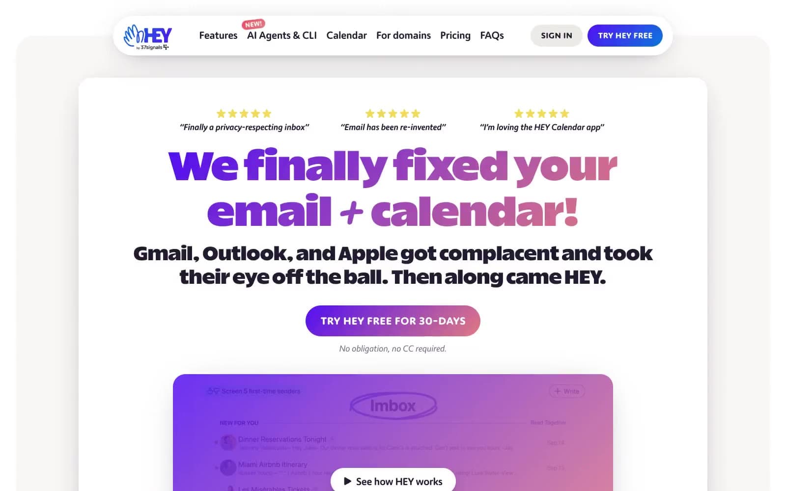 Screenshot of HEY