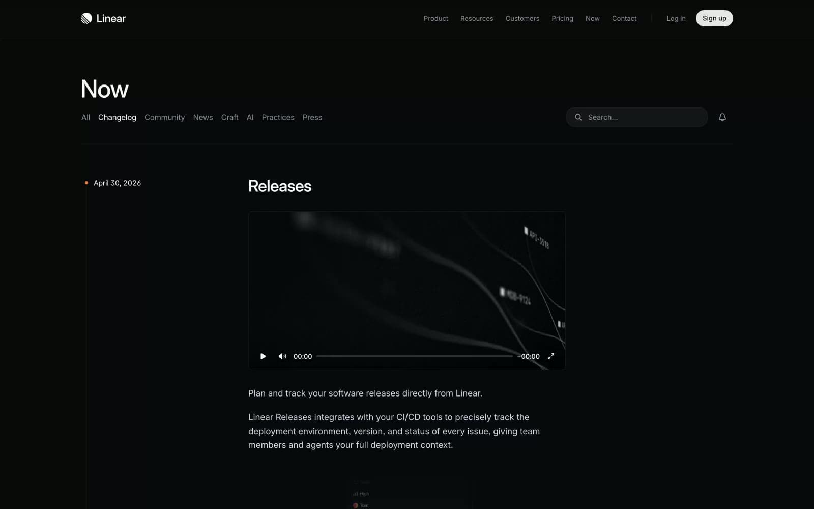 Screenshot of Changelog