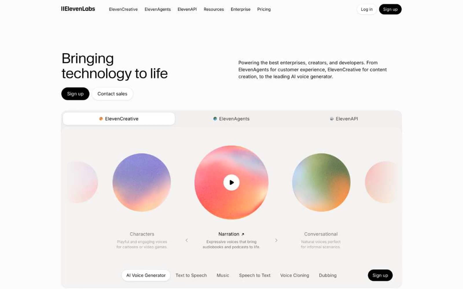 Screenshot of ElevenLabs