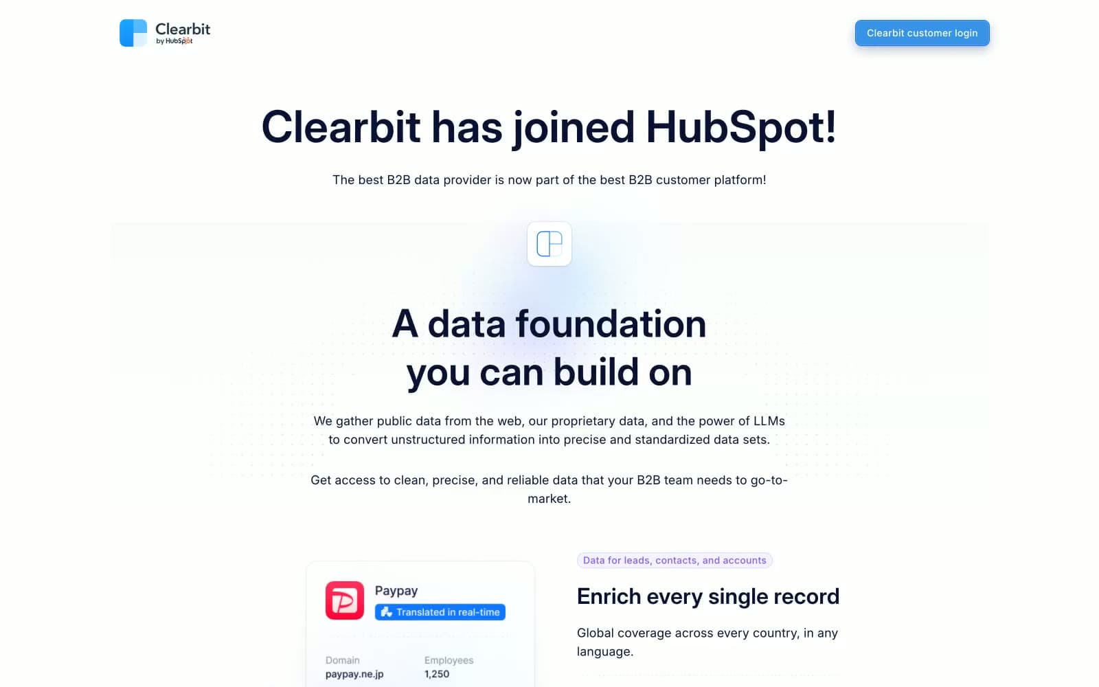 Screenshot of Clearbit