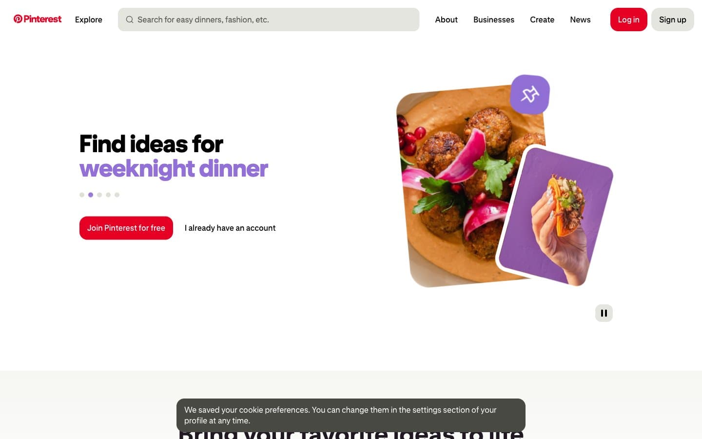 Screenshot of Pinterest