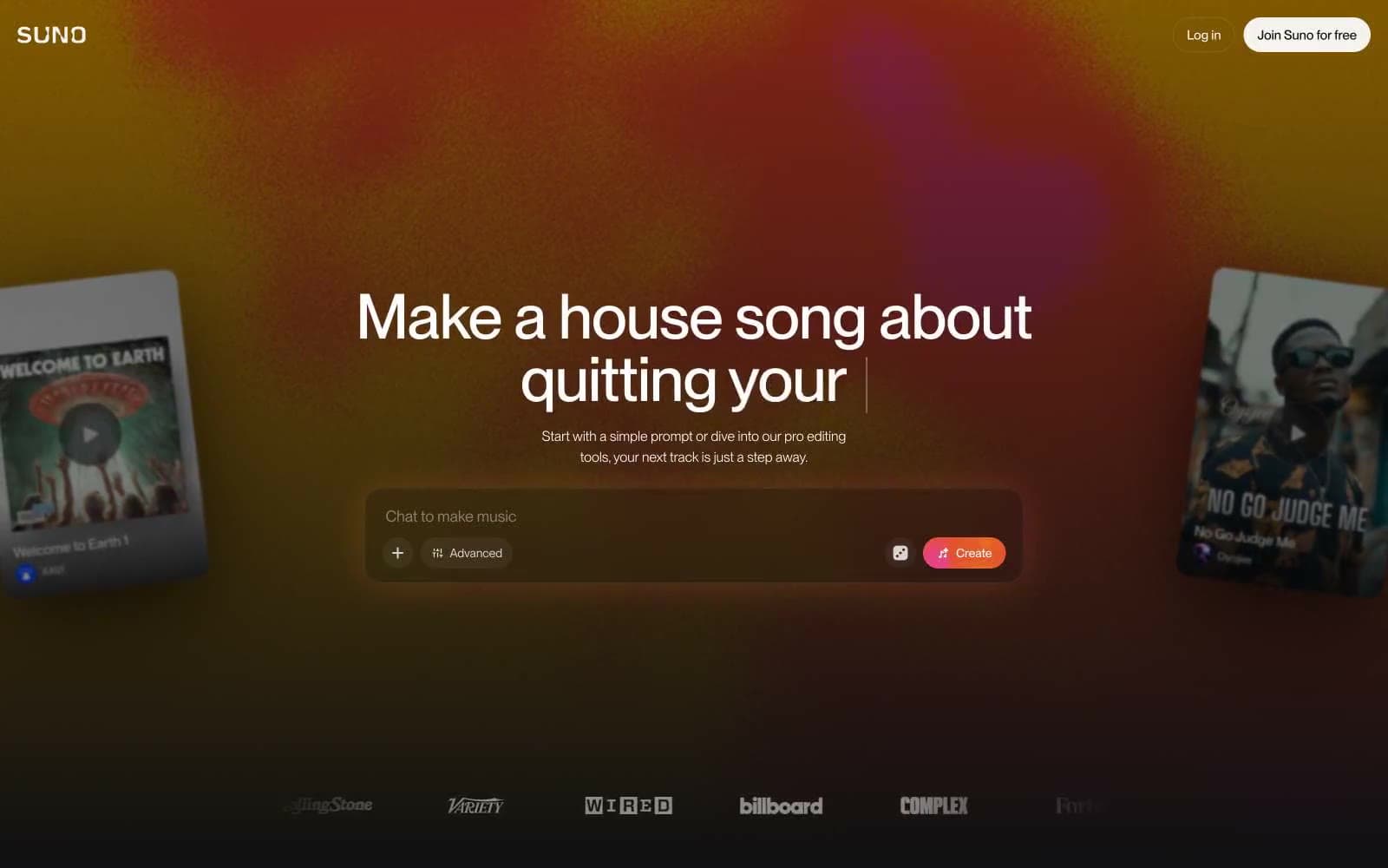 Screenshot of Suno