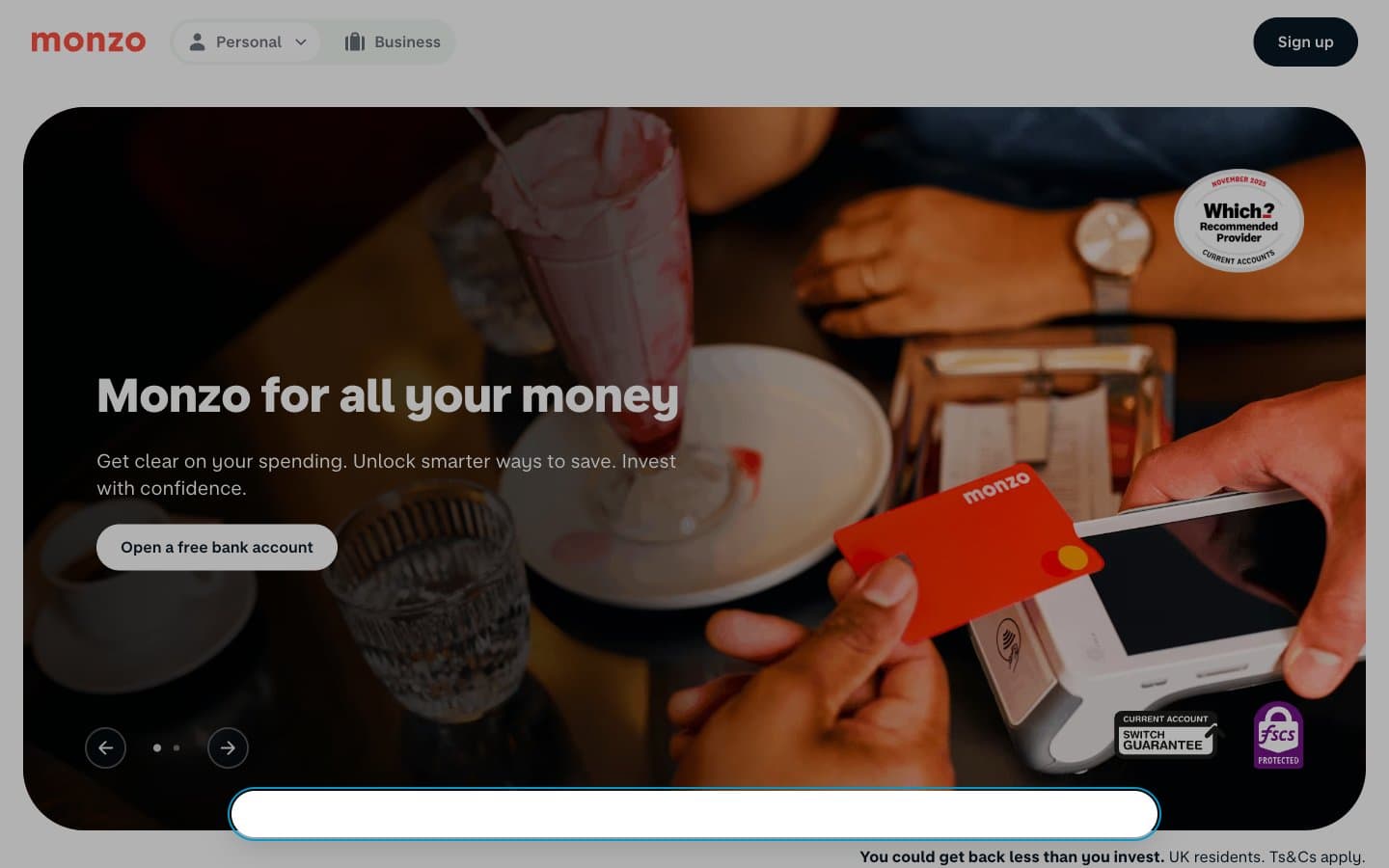 Screenshot of Monzo