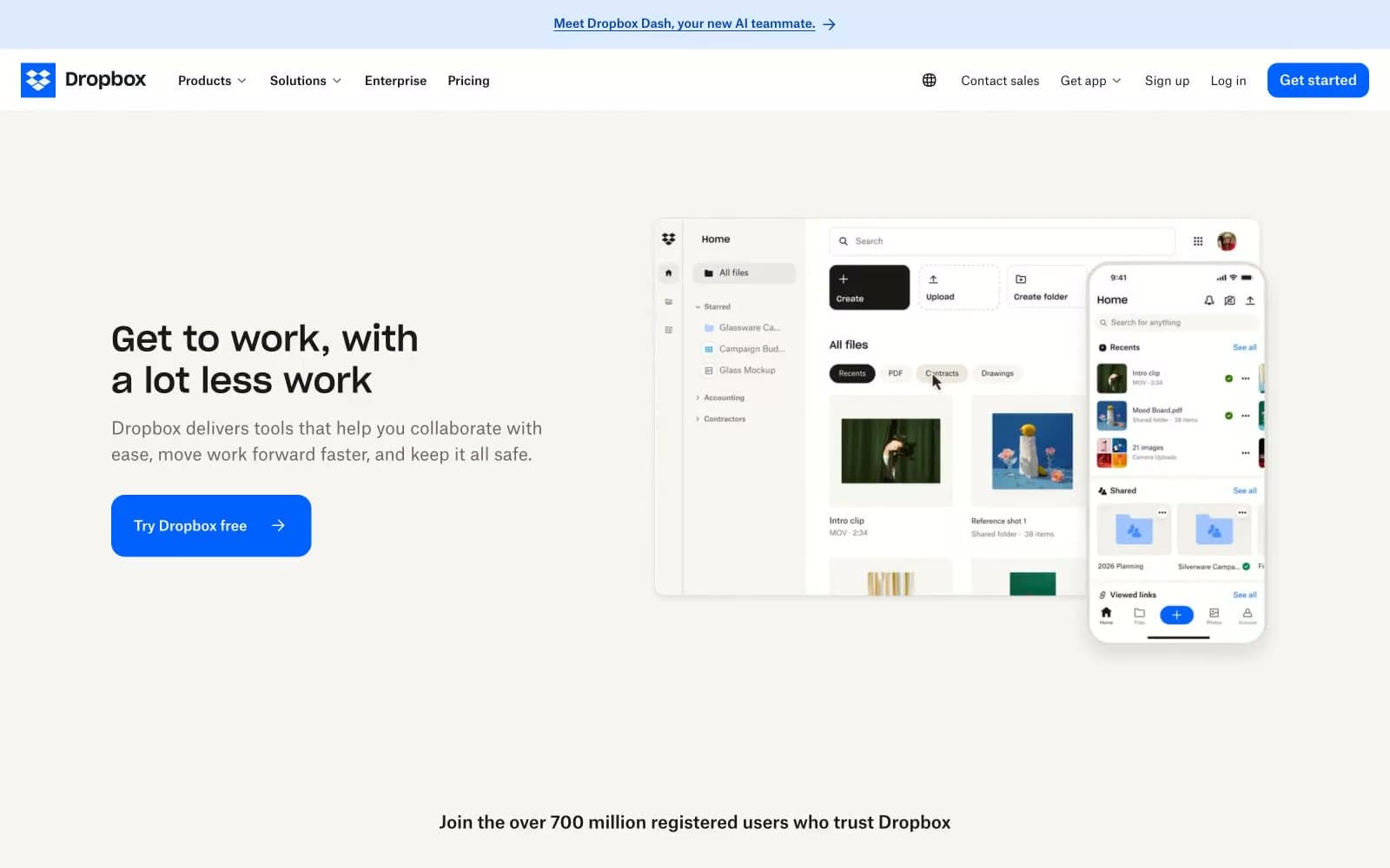 Screenshot of Dropbox.com