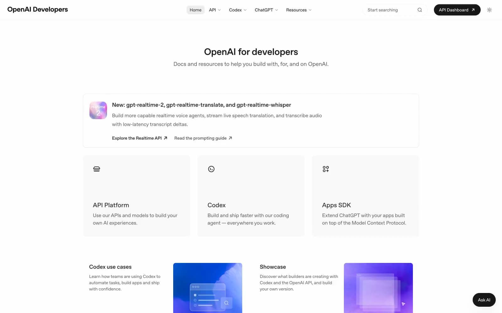 Screenshot of OpenAI Developers